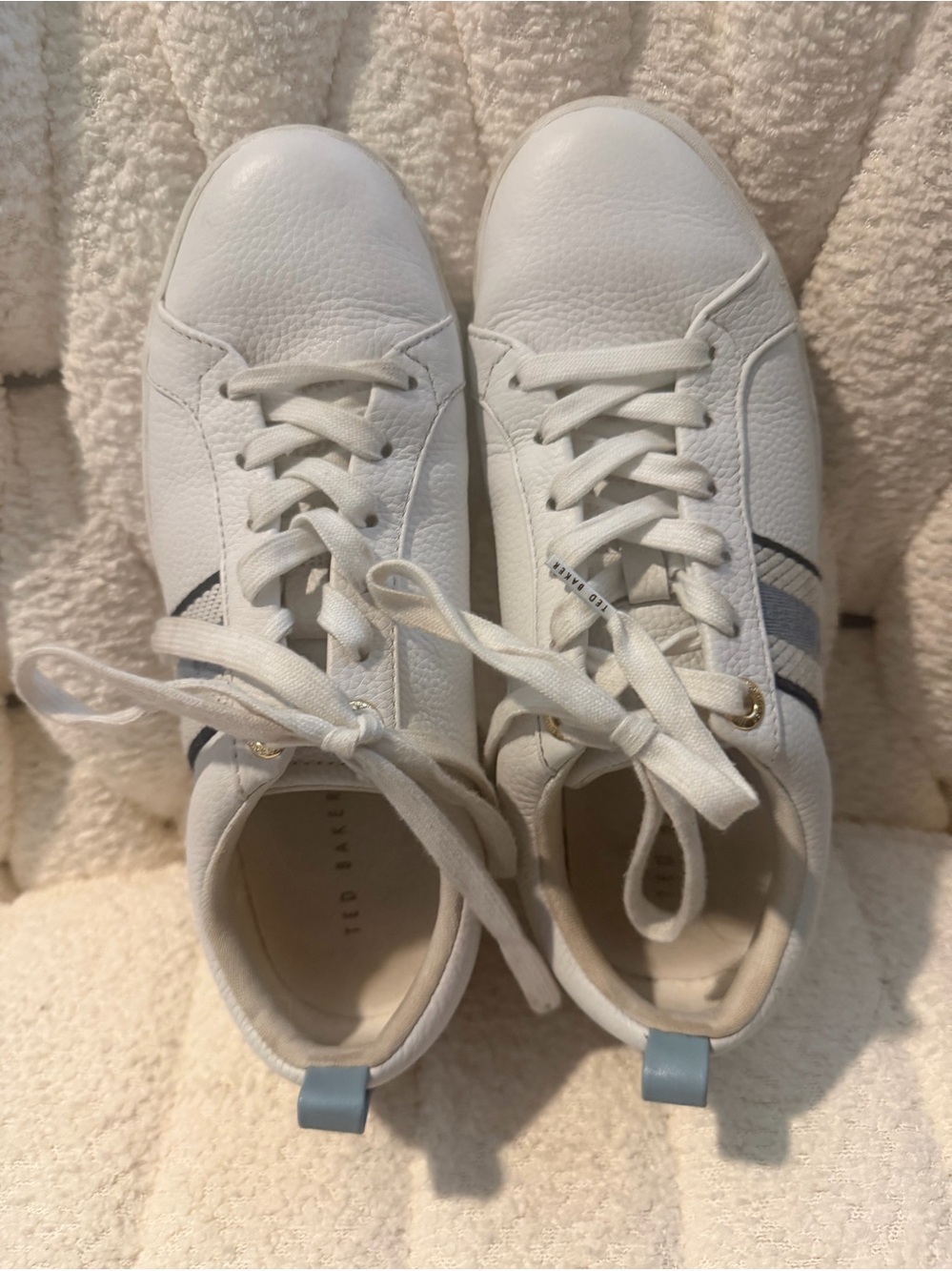 Ted Baker White Leather Sneakers with Light Blue Accents